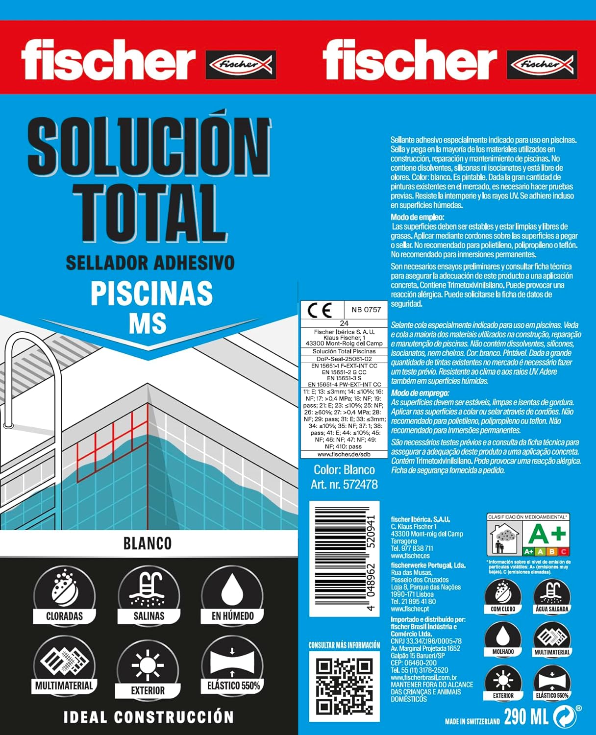 Dichtstoff-Klebekartusche 290 ml Fischer Total Solution MS Special Pools