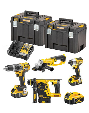 Dewalt DCK484P3T Set – DCH253 + DCD796 + DCF887 + DCG412 + 3 Akkus 5,0 Ah + Ladegerät + 2 Aktentaschen