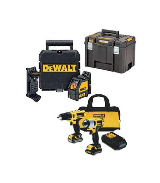 Dewalt Set: Bohrschrauber + Schlagschrauber + Laser DW088K + Deep Case + 2 Akkus 1,3 AH