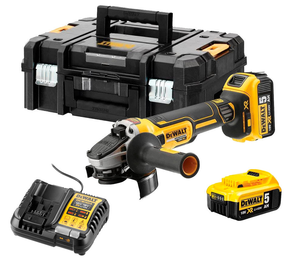 118 V XR bürstenloser 125-mm-Schleifer mit 2 5-Ah-Akkus + Ladegerät + Koffer Dewalt DCG405P2