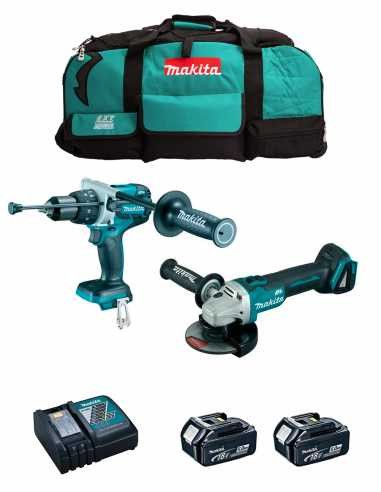 Kit Makita DHP486 Bohrhammer + DGA504 Mini-Schleifer + 2bat 5Ah + Ladegerät + LXT600 DLX2484BL2 Tasche