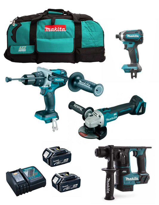 Makita Kit 4 Werkzeuge + 2bat 5Ah + Ladegerät + Tasche LXT600 DLX4481BL2