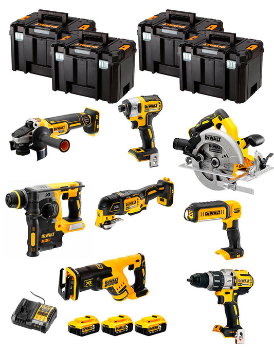 Dewalt Kit 8 Werkzeuge + 3 Bat 5ah + DCB1104 Ladegerät + 4xTstak VI DCK869P3