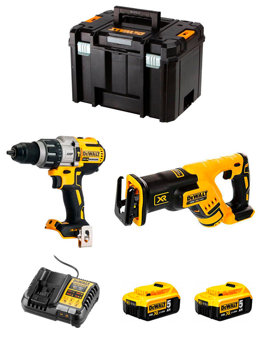 Dewalt Kit DCD996 Bohrhammer + DCS367 Säbelsäge + 2bat 5Ah + Ladegerät + TSTAK VI DCK267P2