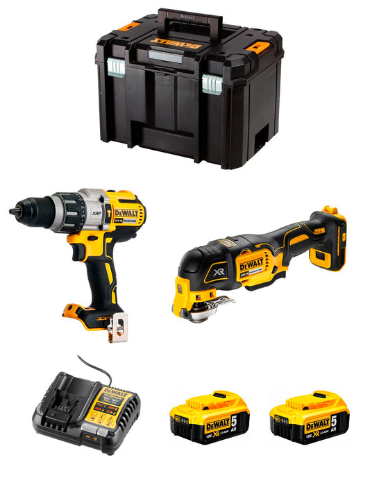 Dewalt DCD996 Hammerbohrer-Set + DCS356 Multifunktionswerkzeug + 2bat 5Ah + Ladegerät + TSTAK VI DCK255P2