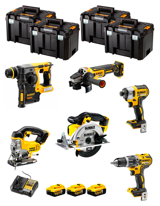 Dewalt Kit 6 Werkzeuge + 3 Bat 5ah + DCB1104 Ladegerät + 4xTstak VI Kit DCK691P3