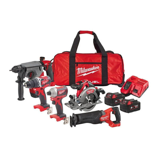Powerpack 5 Werkzeuge + 2bat 5.0Ah + Ladegerät + Tasche Milwaukee M18 PP5B-502B