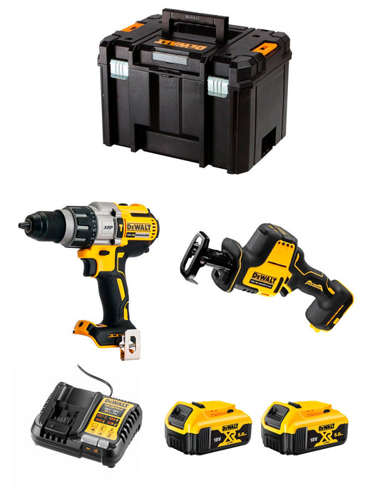 Dewalt Kit DCD996 Bohrhammer + DCS369 Mini-Säbelsäge + 2bat 5Ah + Ladegerät + TSTAK VI DCK269P2