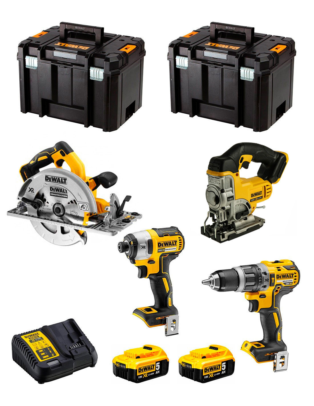 Dewalt Kit 4 Werkzeuge + 2 Bat 5ah + DCB115 Ladegerät + 2xTstak VI Kit DCK470P2