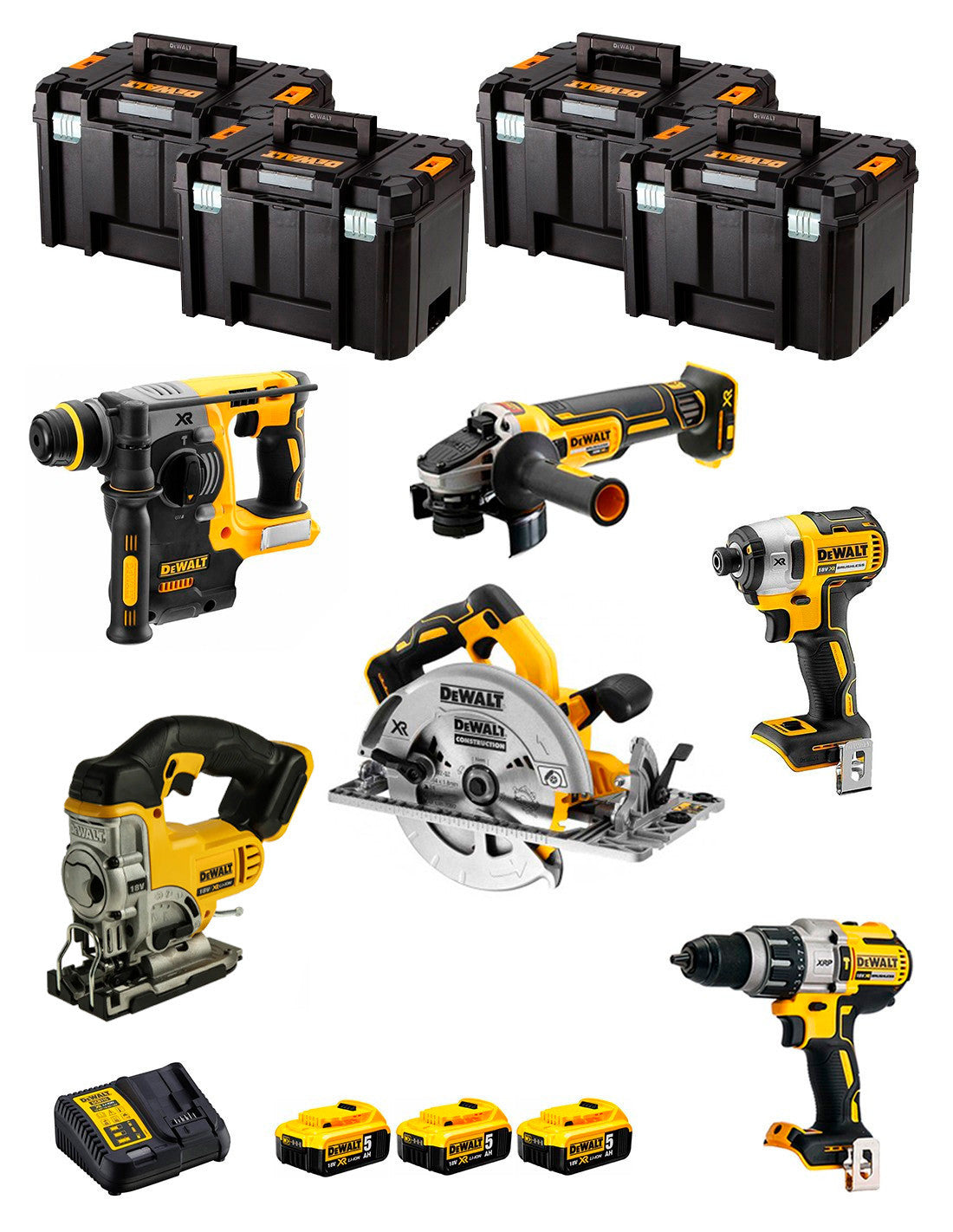 Dewalt Kit 6 Werkzeuge + 3 Bat 5ah + DCB115 Ladegerät + 4xTstak VI Kit DCK670P3