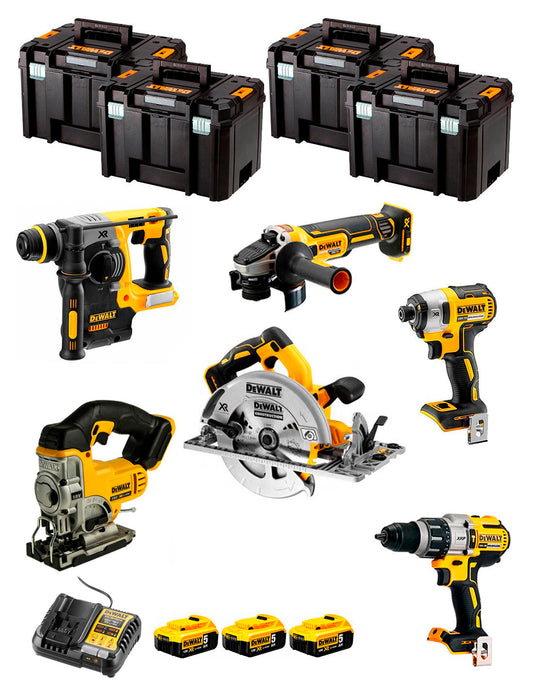 Dewalt Kit 6 Werkzeuge + 3 Bat 5ah + DCB1104 Ladegerät + 4xTstak VI Kit DCK670P3