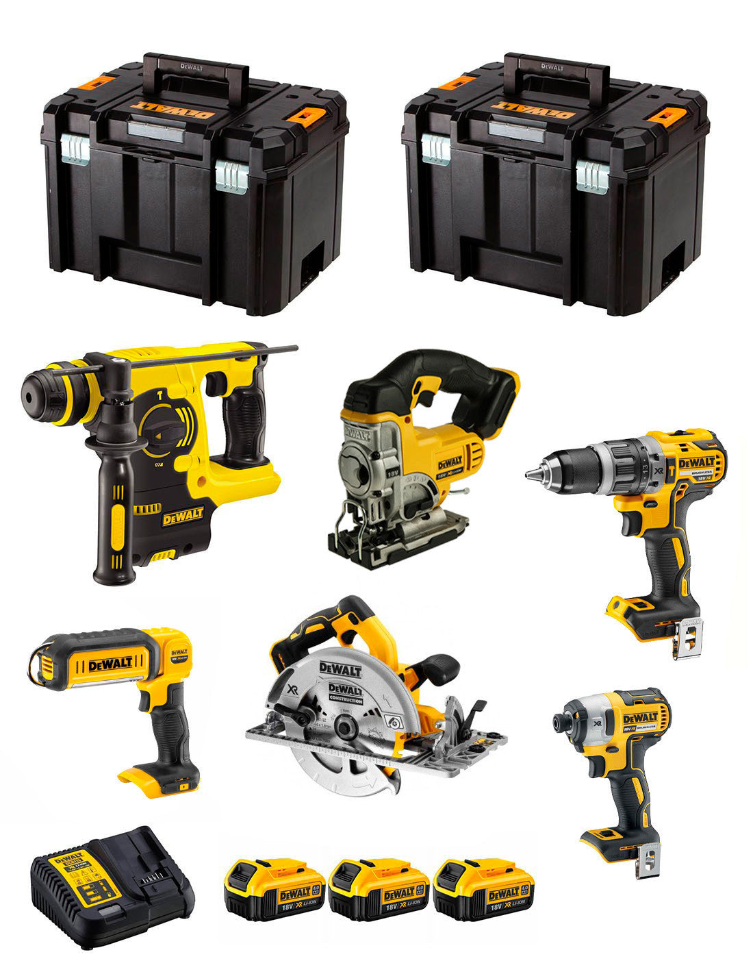 Kit Dewalt con 6 herramientas + 3bat 5Ah + cargador + 2xTSTAK VI DCK673P3