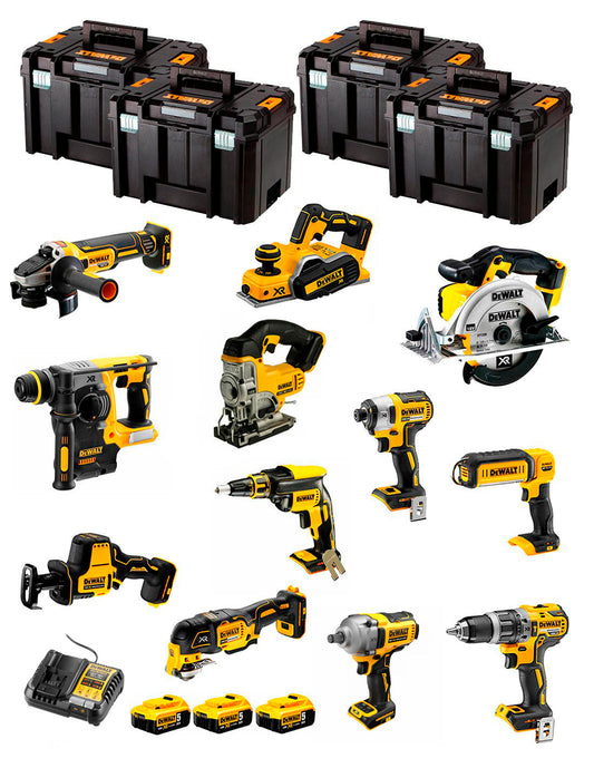 Dewalt Kit 12 Werkzeuge + 3bat 5Ah + DCB1104 Ladegerät + 4xTSTAK DCK129P3