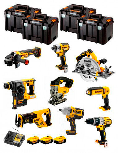 Dewalt Kit 9 Werkzeuge + 3 Bat 5ah + DCB1104 Ladegerät + 4xTstak VI DCK970P3