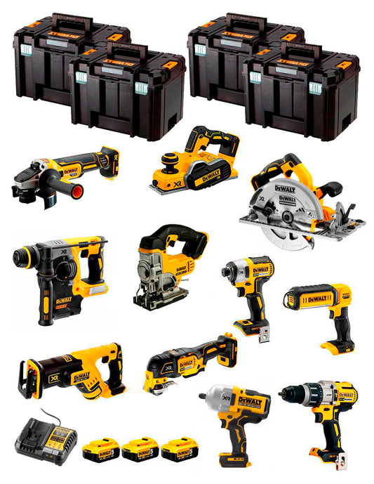 Dewalt Kit 11 Werkzeuge + 3bat 5Ah + DCB1104 Ladegerät + 4xTSTAK DCK110P3