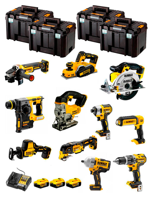 Dewalt Kit 11 Werkzeuge + 3bat 5Ah + DCB1104 Ladegerät + 4xTSTAK DCK114P3