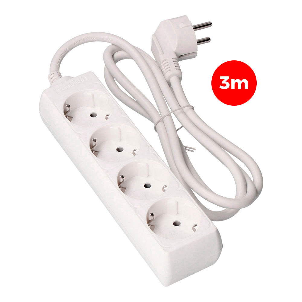 Mehrfachsteckdose mit 4 Steckplätzen, 2P+E, Schuko, 2P+E, 3 m H05VV-F-Kabel, 3G1,5 mm², 16 A, 250 V~, 3680 W, EDM