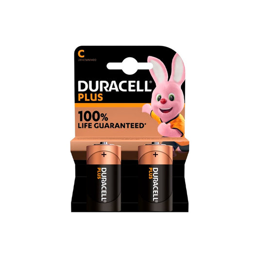 Packung mit 2 Duracell Plus Power C-Alkalibatterien