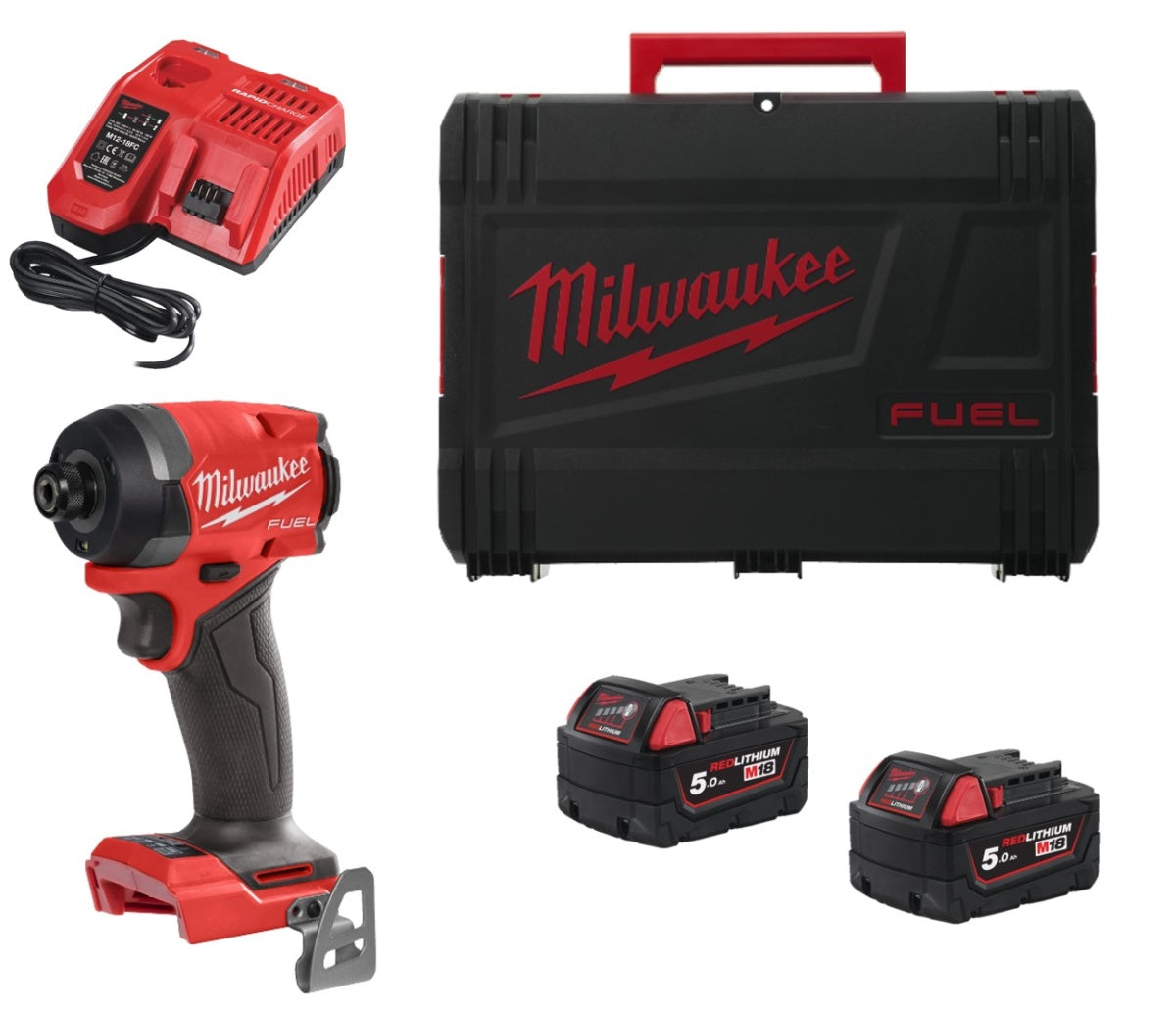 Milwaukee M18 FID3-502X Schlagschrauber M18 Fuel ¼″ Sechskant + 2 Akkus 5 Ah + Ladegerät + Koffer