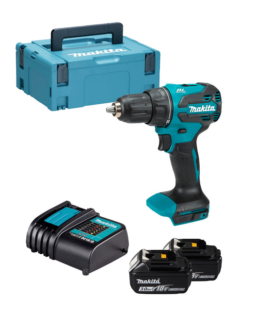 Kombi-Bohrmaschine BL 18V LXT mit 2 Akkus 3Ah + Ladegerät + Koffer Makita DHP490SFJ