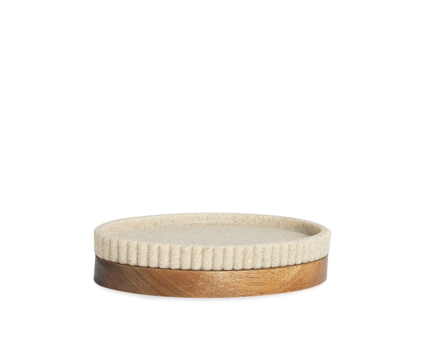 Seifenschale Beig aus Polyresin und Akazienholz 14×9,5×3cm Andrea House