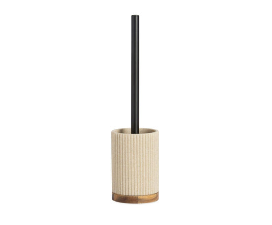 Beigefarbene Toilettenbürste, Polyresin und Akazienholz, Ø 9,5 × 39,5 cm, Andrea House