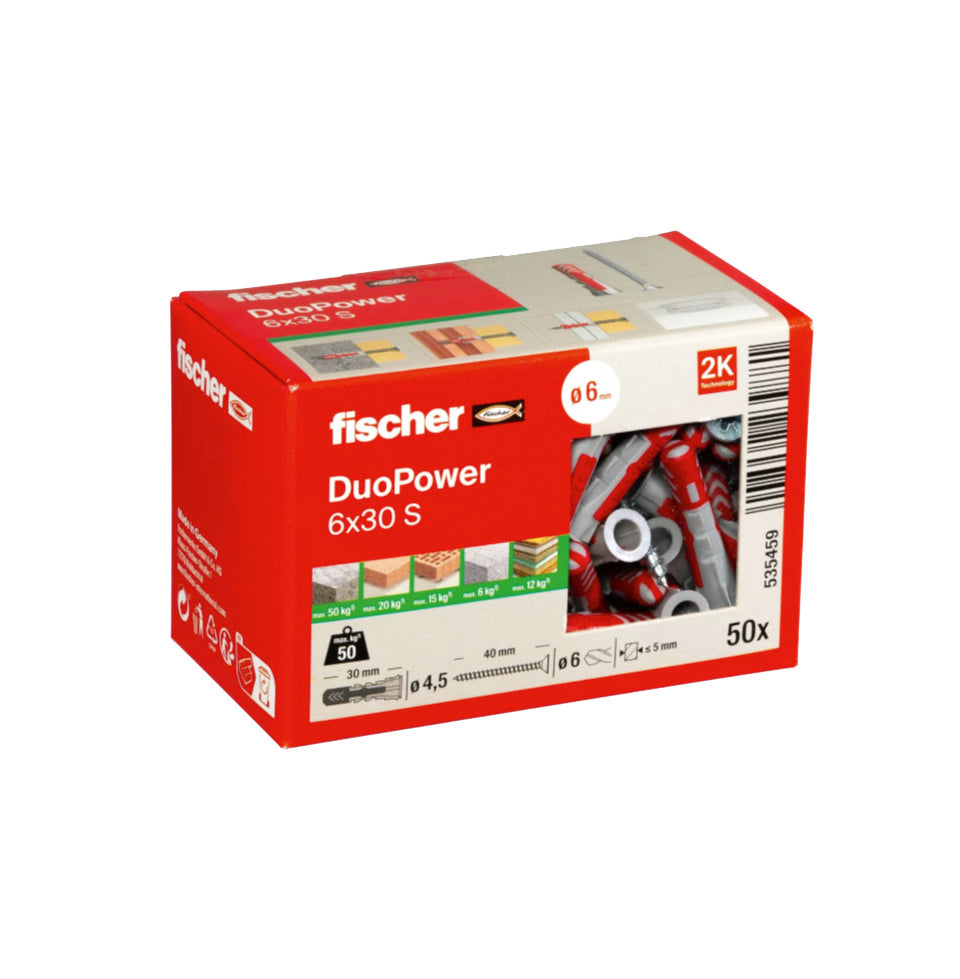 Duopower-Dübelset 6x30S + Fischer-Schrauben 50 Stück