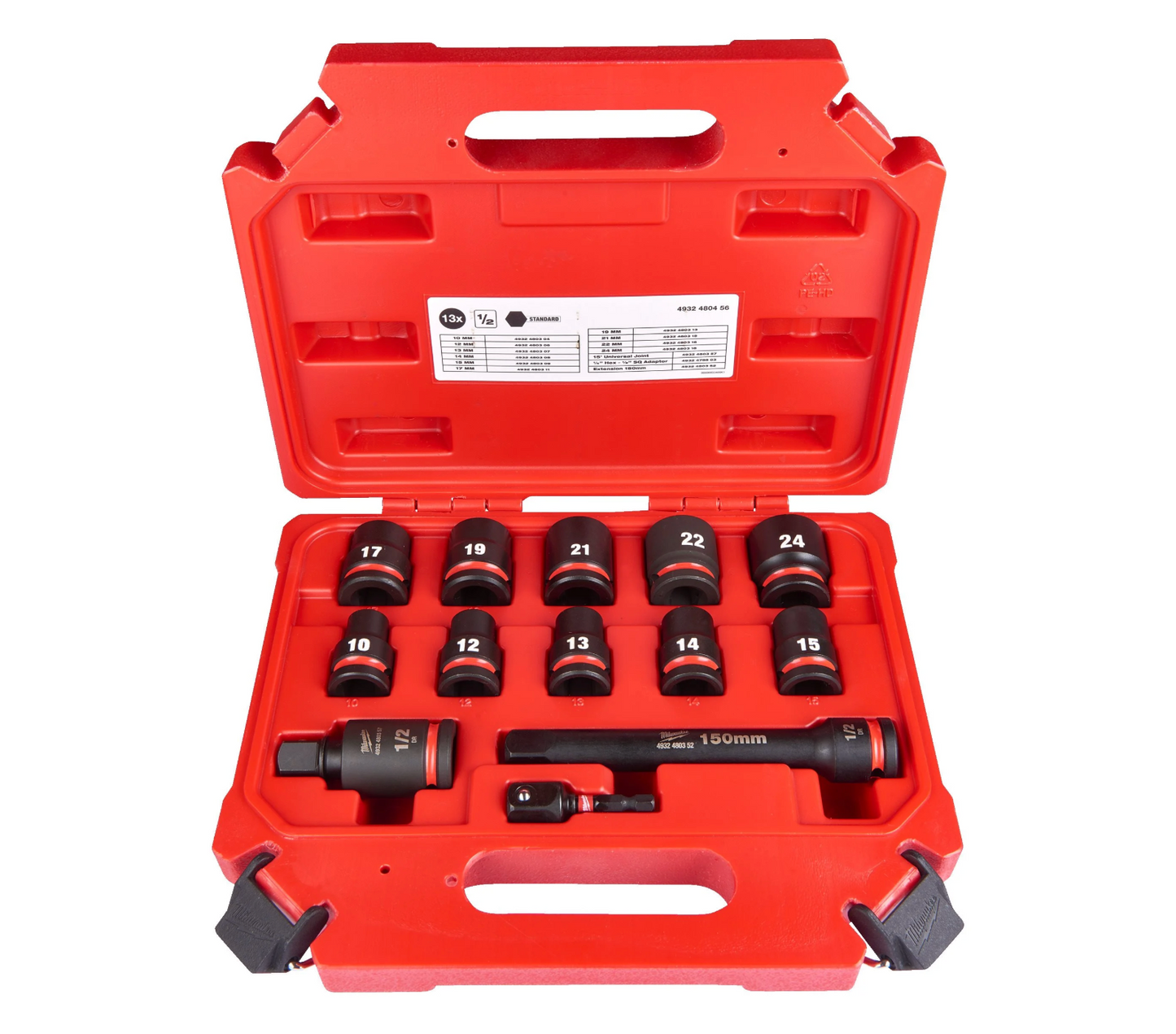 13-teiliges Set mit kurzen Schlagschraubendrehern 1/2" Milwaukee