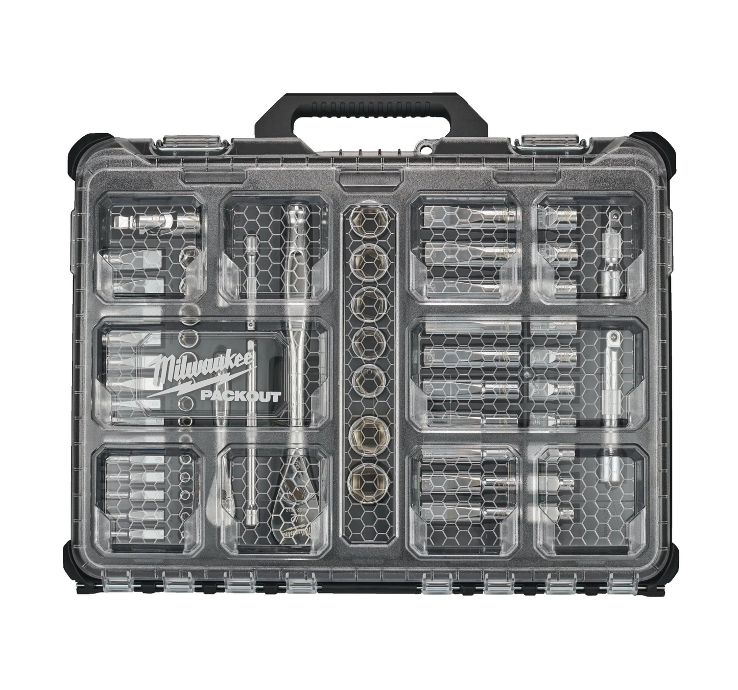 Milwaukee 63-teiliger Steckschlüsselsatz mit 1/4"- und 1/2"-Antriebsratsche und schlankem, kompaktem Organizer