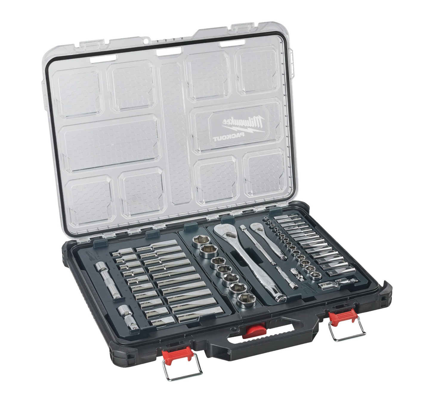 Milwaukee 63-teiliger Steckschlüsselsatz mit 1/4"- und 1/2"-Antriebsratsche und schlankem, kompaktem Organizer