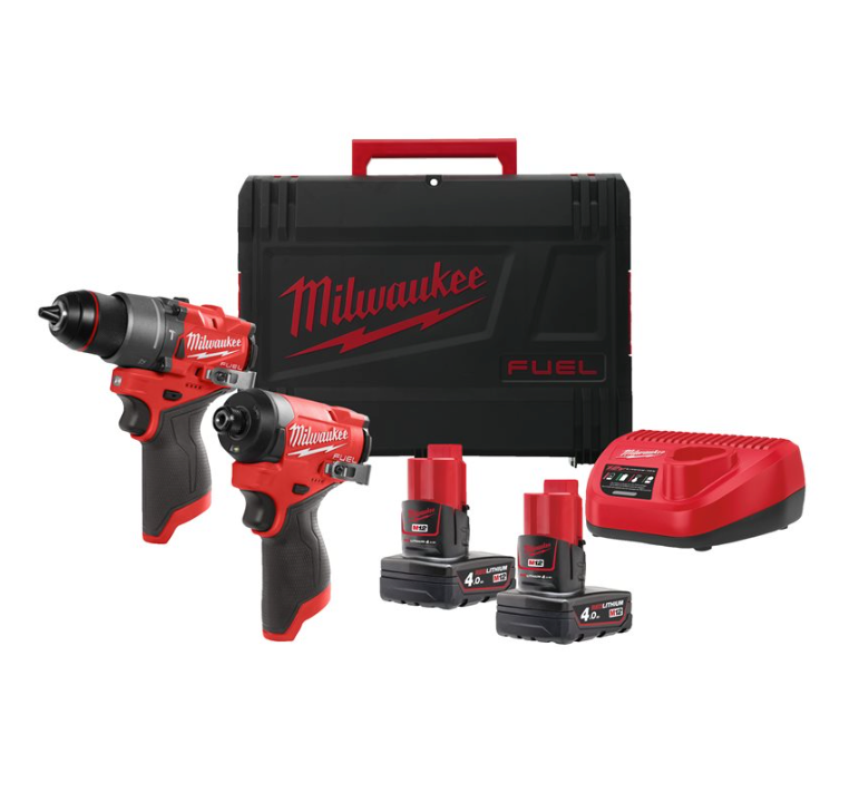 Milwaukee M12 FPP2A2-402X Powerpack: Schlagbohrschrauber + Schlagschrauber + 2 Akkus à 4,0 Ah + Ladegerät + Koffer