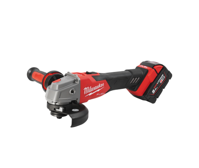Amoladora angular M18 125mm con freno e interruptor de botón + 2bat 5Ah + Cargador + Maltín Milwaukee M18 FSAG125XB-502X