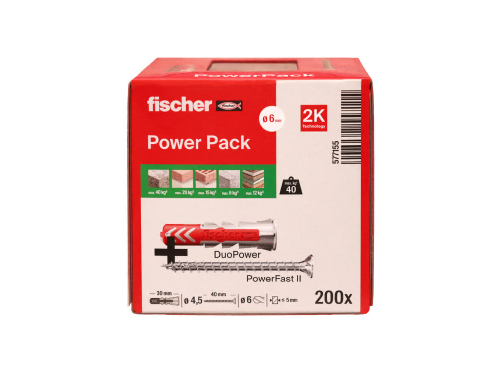 Fischer Taco Duopower 6x30 + Tornillo PowerFast II 4,5x40, 200 Stück
