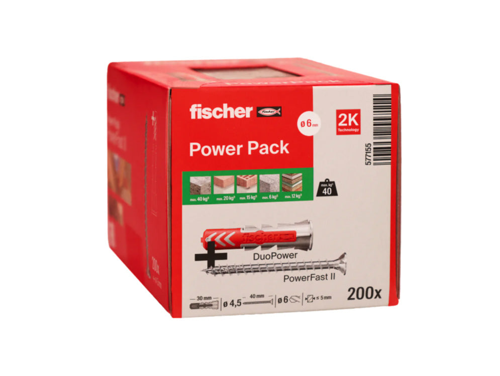 Fischer Taco Duopower 6x30 + Tornillo PowerFast II 4,5x40, 200 Stück