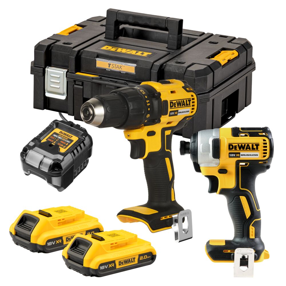 DCD777 Bohrschrauber-Set + DCF787 XR 18V Schlagschrauber + 2 Akkus à 2 Ah + Ladegerät + Dewalt Koffer DCK2059D2T