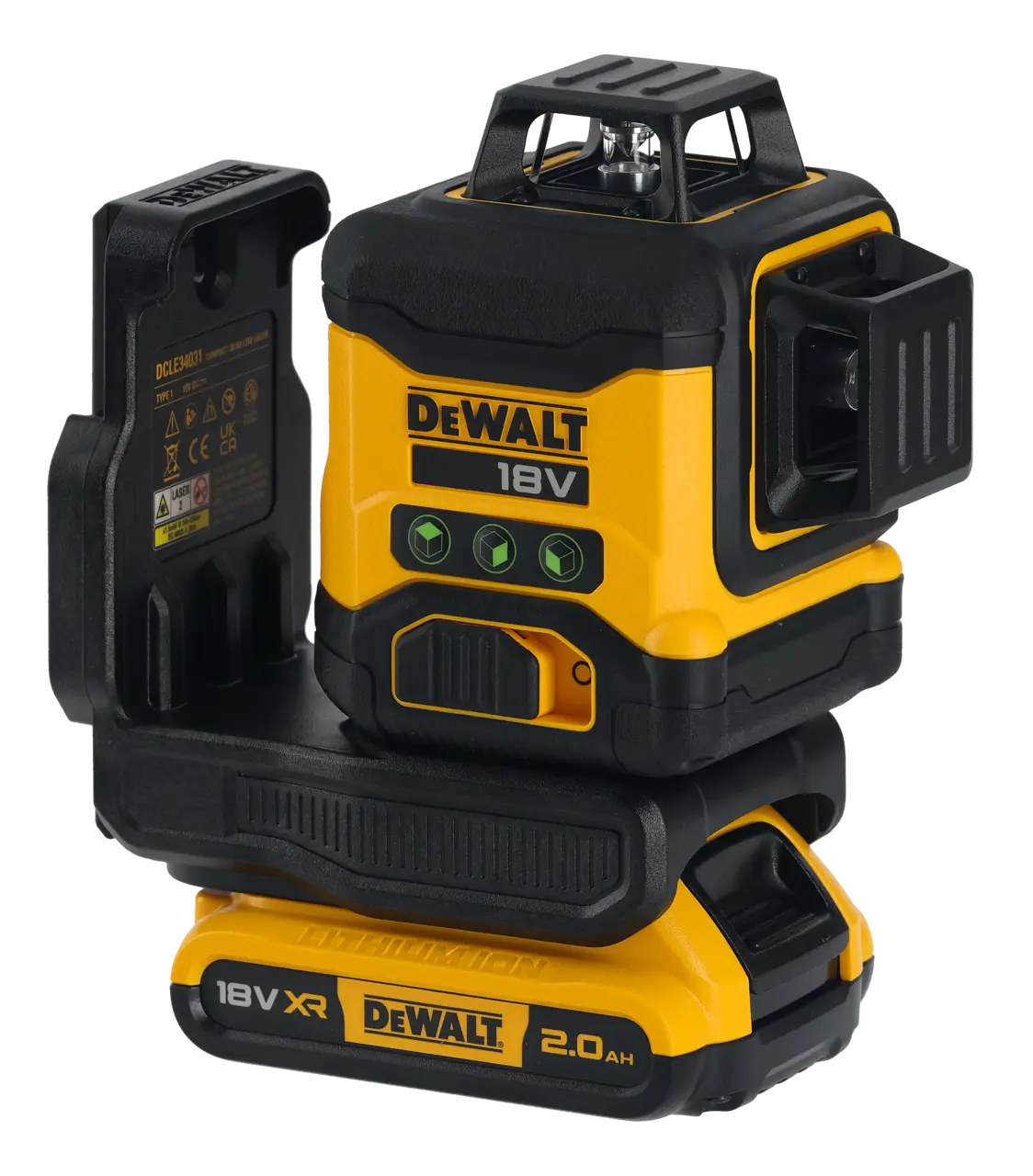 Grünes 3-Linien-360°-Laser-Nivelliergerät XR 18 V + XR 18 V Schlagbohrschrauber + 2 Akkus à 2 Ah + Ladegerät + Koffer, DeWalt DCLE34031N