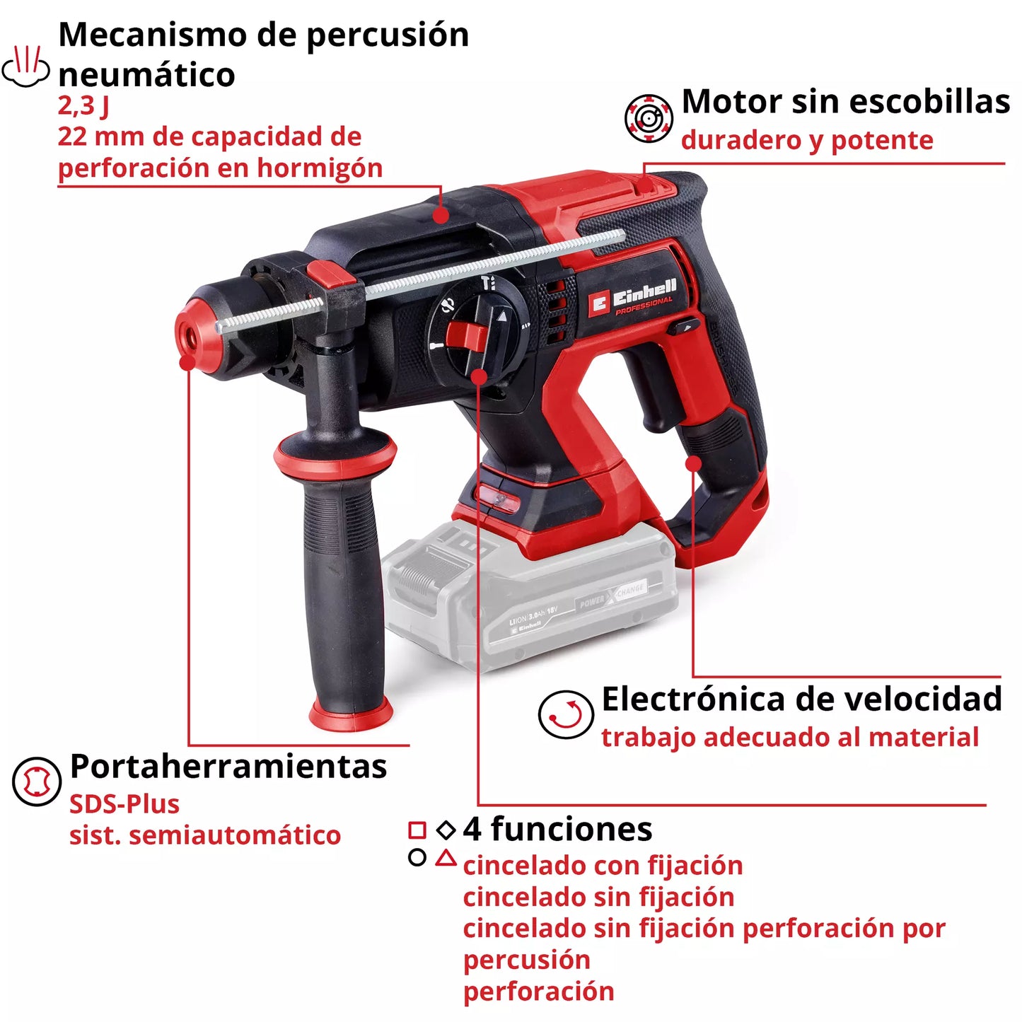 18-V-SDS-Plus-Bohrhammer, 2,3 J, mit Koffer Einhell TP-HD 18/22 D Li BL - Solo