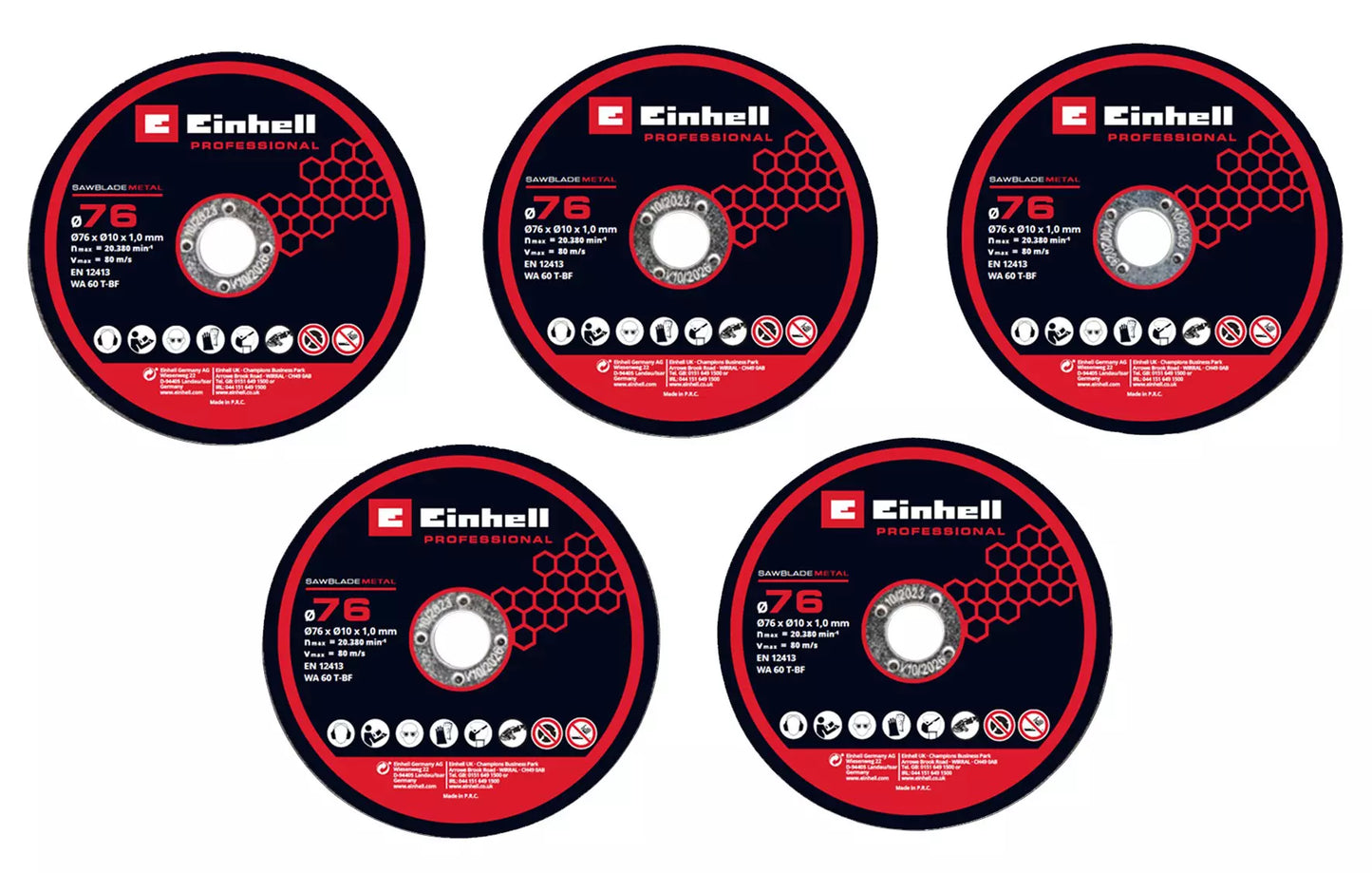 5er-Set diamantbeschichteter Trennscheiben, 76 mm, Einhell