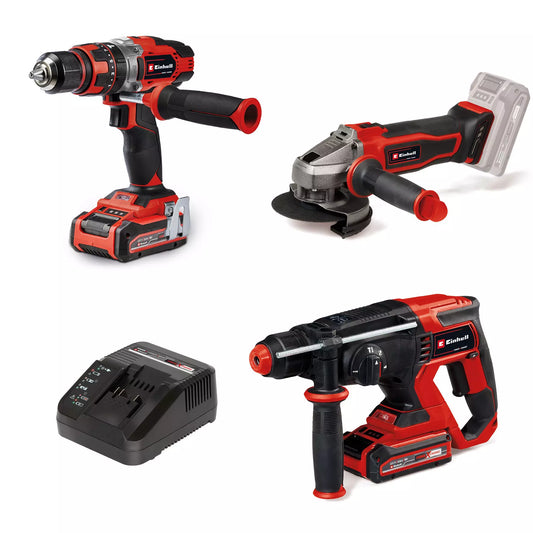 18-V-Set Bohrmaschine + Bohrhammer + Schleifmaschine + 2 Akkus 3,0 Ah + Ladegerät Einhell TE-TK 18/3 Li +2 (CD+AG+HD)
