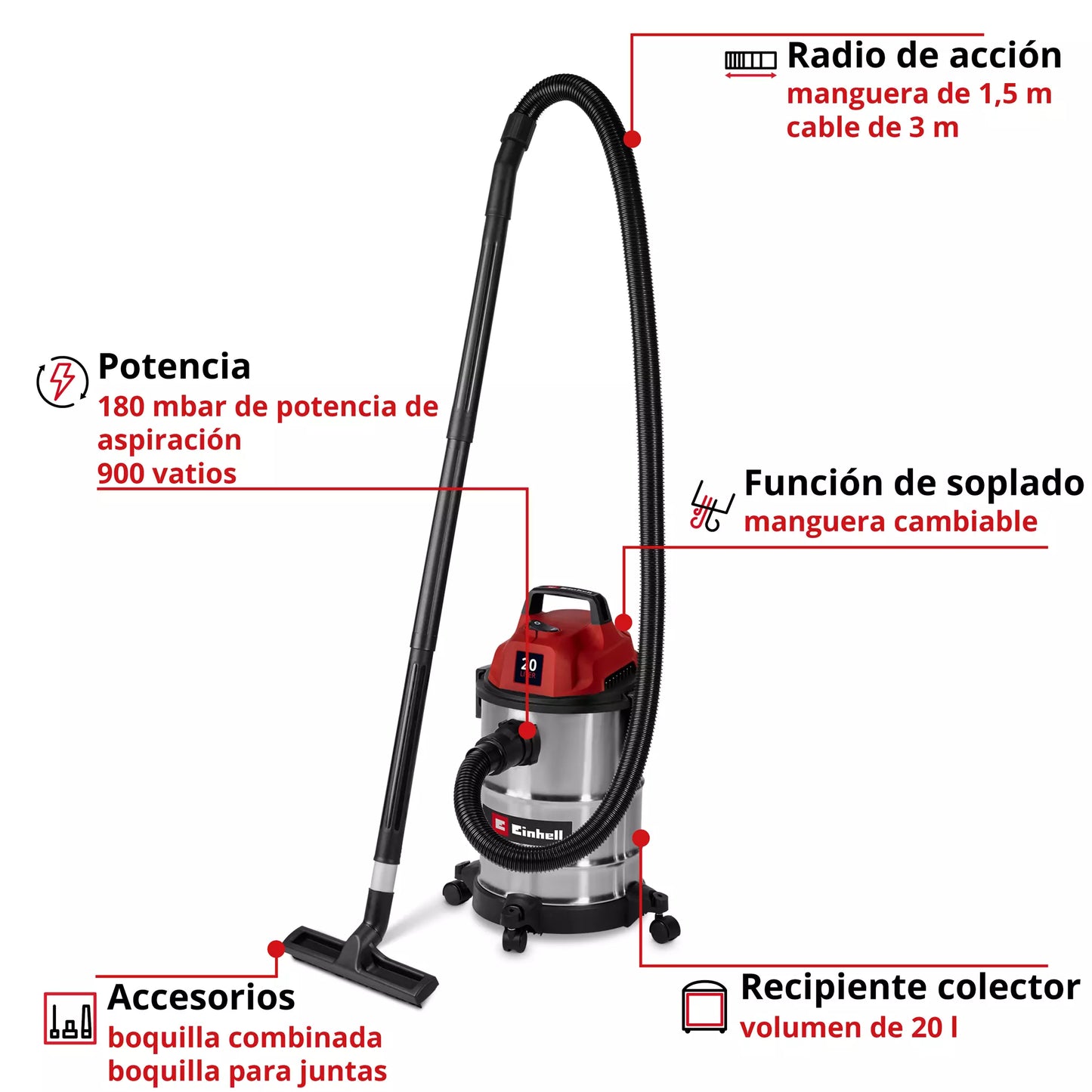 Einhell TC-VC 2045 S Nass- und Trockensauger 20 l 900 W