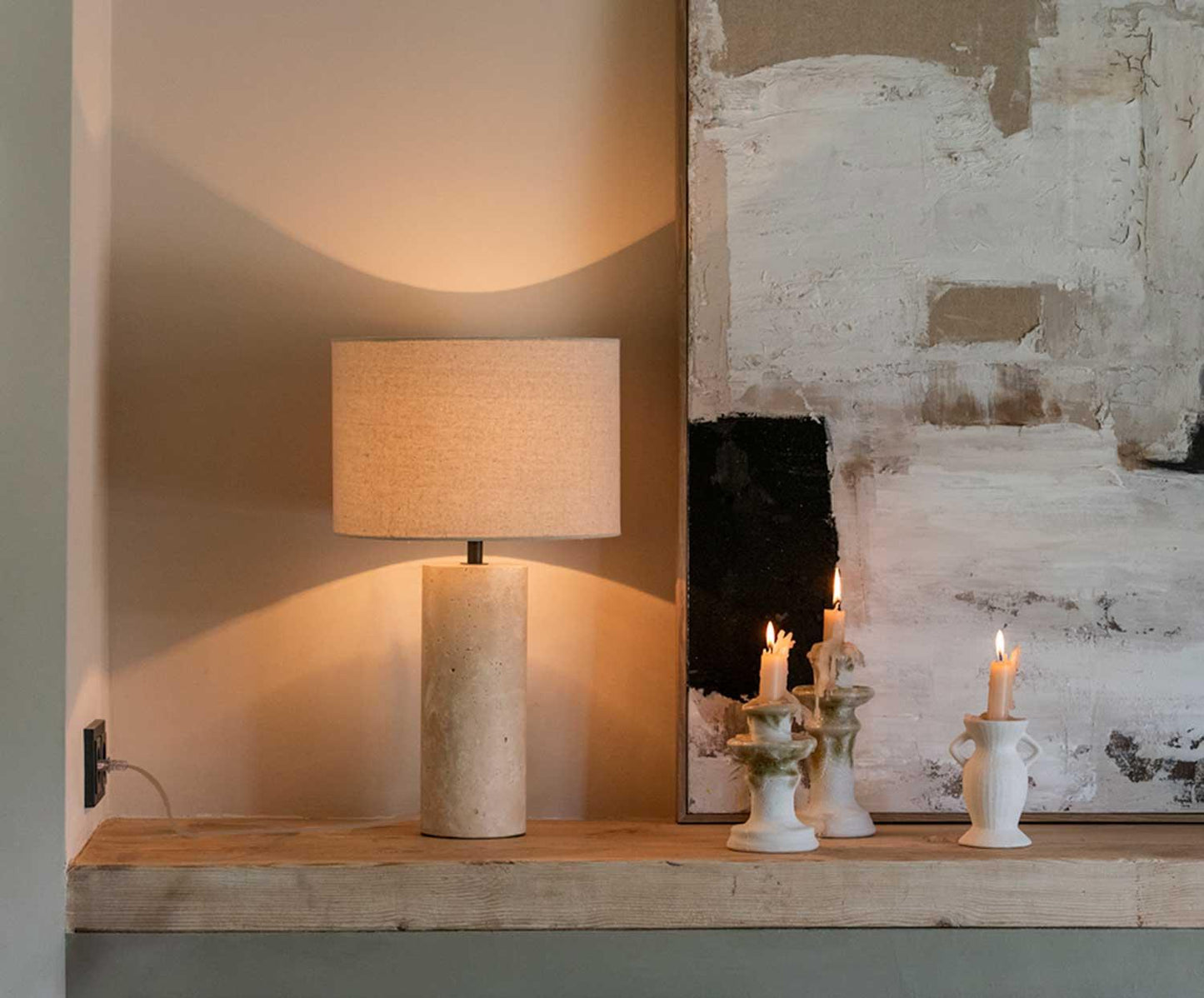 Lampe Glow Travertino und Leinen Andrea House