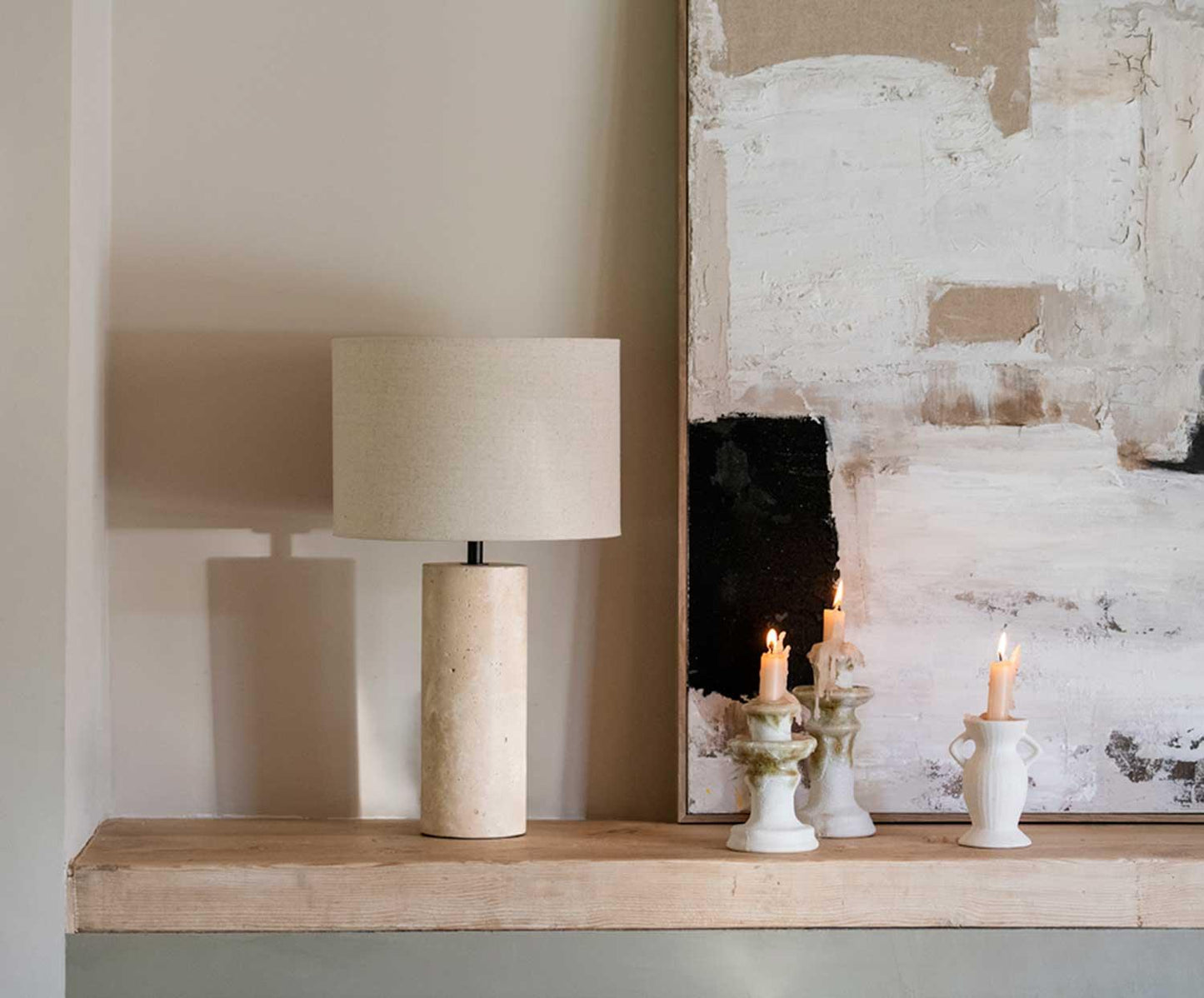 Lampe Glow Travertino und Leinen Andrea House