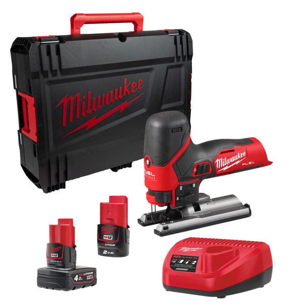 Milwaukee M12 FJS-422X kompakte Akku-Stichsäge M12 FUEL + 2-Ah-Akku + 4-Ah-Akku + Ladegerät + Koffer