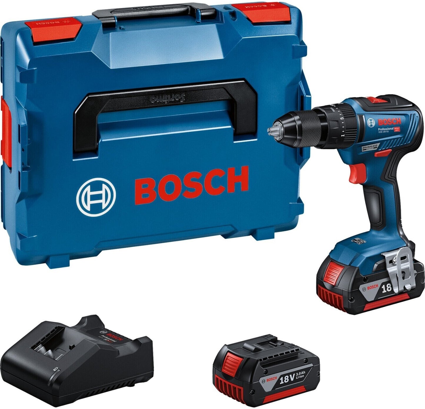 GSB 18V-55 Bohrmaschine + 2bat 3Ah + GAL 18V-20 Ladegerät + Bosch Aktentasche