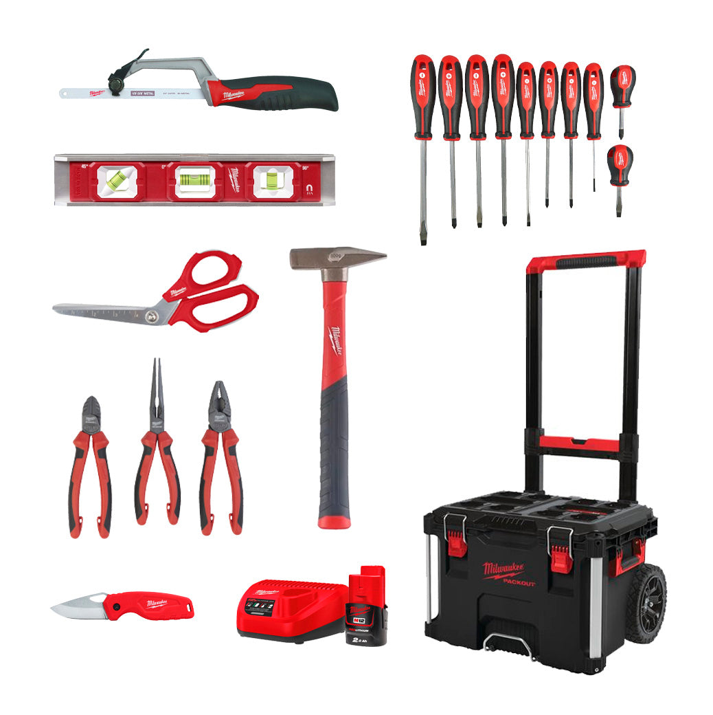 Sonder-Set mit Handwerkzeugen + Ladegerät + Akku + Rollkoffer von Milwaukee