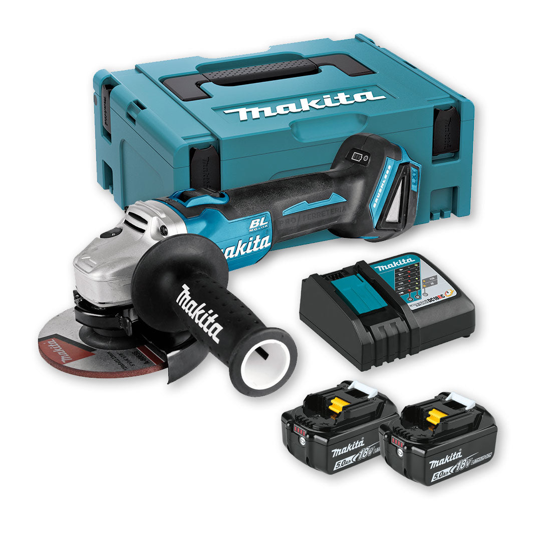 Mini-Schleifer 18V mit 2 Akkus 5Ah + Ladegerät + Koffer Makita DGA504RTJ