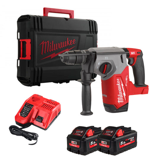 26-mm-SDS-Plus-Kombihammer mit Fixtec 2,5J + 2bat 5,5Ah + Ladegerät + Koffer Milwaukee M18 FHX-5552X